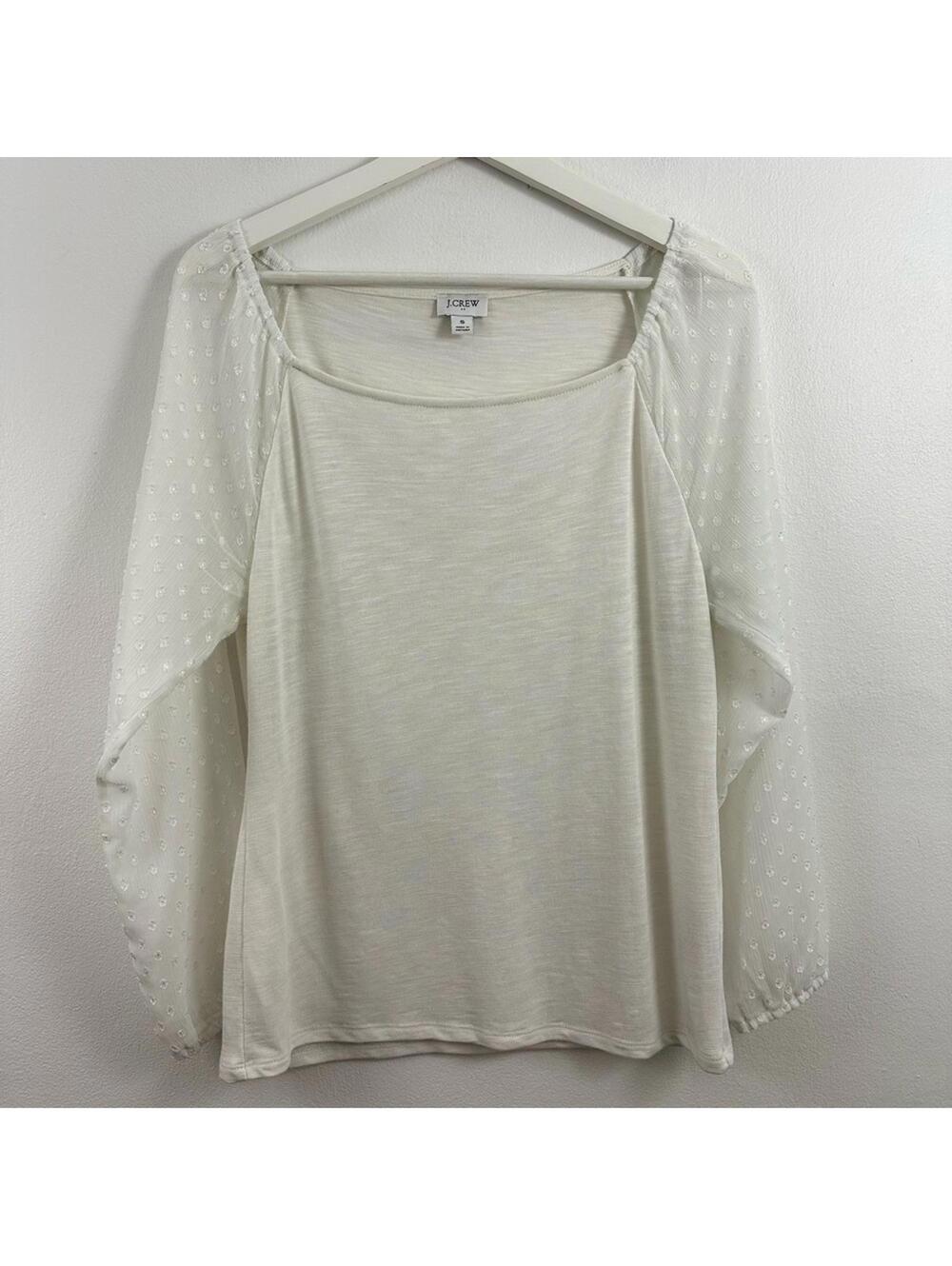 J. Crew White Polka Dot Long Sleeve Shirt Women's Size S